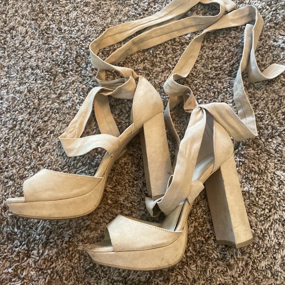 Nude lace up Heels